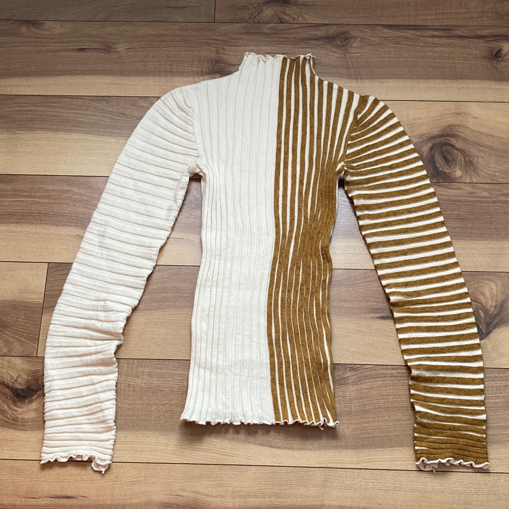Bohme Mock Neck Ribbed Long Sleeve Top